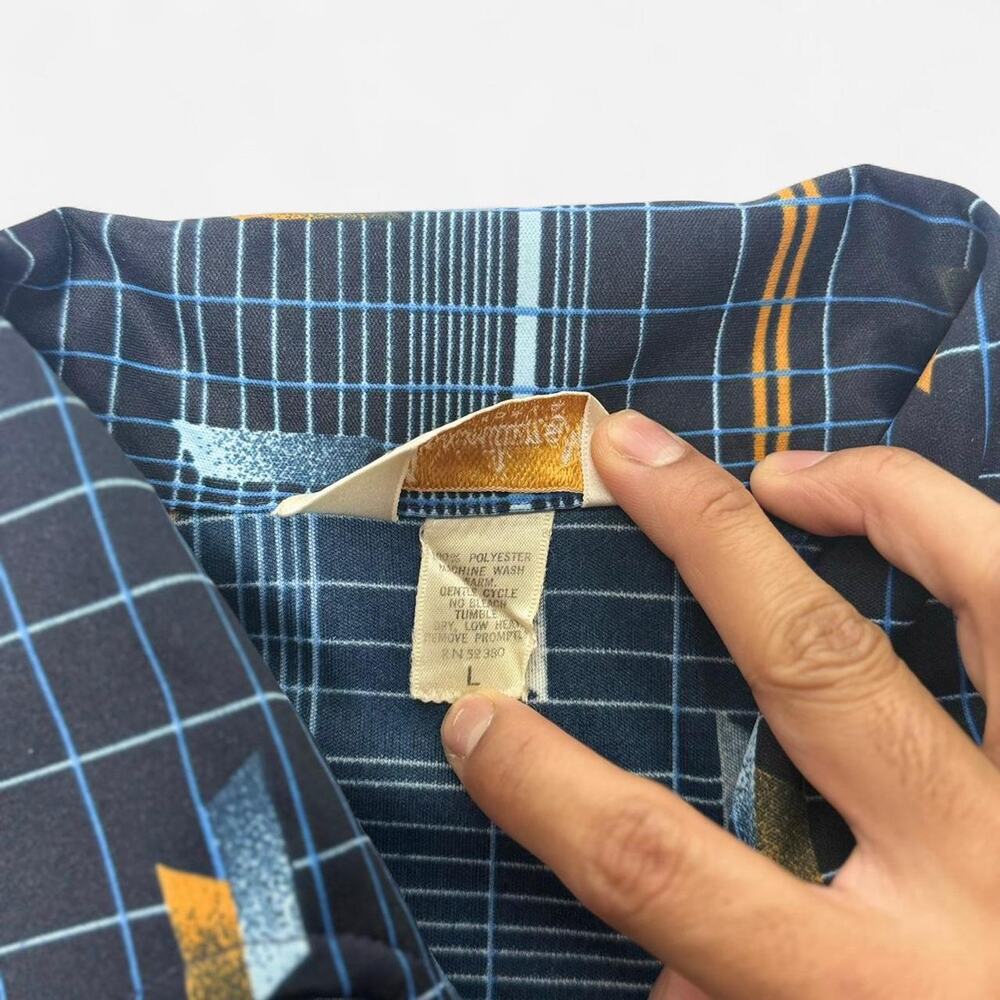 Mens 70s Aladdinette California geometric long sleeve button shirt L - Picture 3 of 6